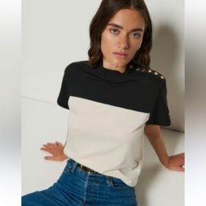 Nation LTD Black and Cream Top with Gold Snaps Small